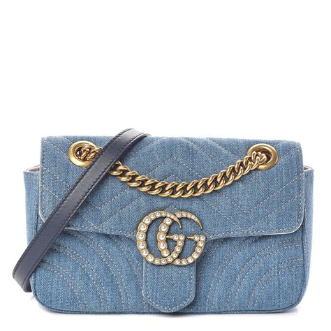 gucci denim pearl handbag